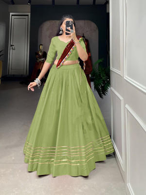 MITRABIZ Solid Semi Stitched Lehenga Choli(Green)