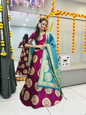 SHREE CREATION Self Design Semi Stitched Lehenga Choli(Purple)