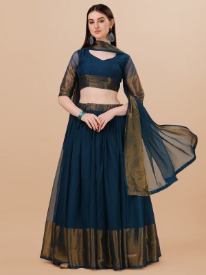 AVSAR TRENDZ Solid Semi Stitched Lehenga Choli(Blue)