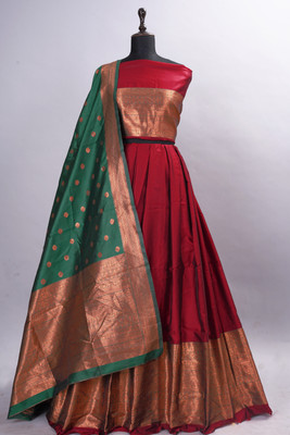 CP TEXTILE Solid Semi Stitched Lehenga Choli(Maroon)