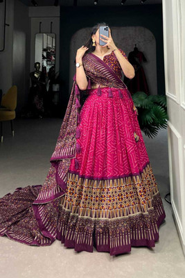 AAYUSHYAM ENTERPRISE Printed Semi Stitched Lehenga Choli(Pink, Purple)