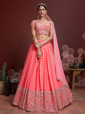 odette Embroidered Semi Stitched Lehenga Choli(Pink)