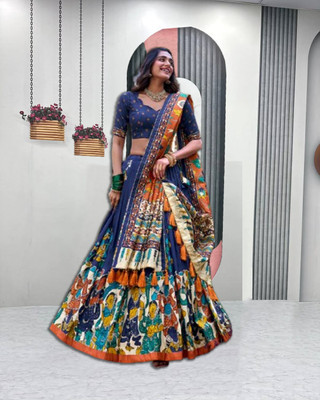 sarathybiz Printed Semi Stitched Lehenga Choli(Dark Blue)