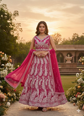 pinklaady Embroidered Stitched Lehenga Choli(Pink)