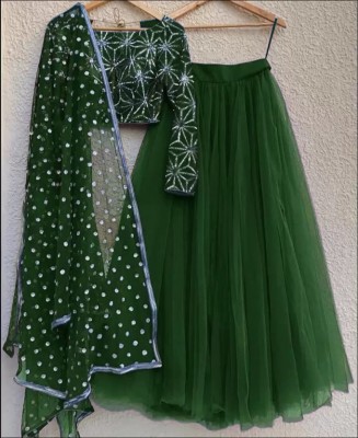 Omstar Fashion Self Design Semi Stitched Lehenga Choli(Dark Green)