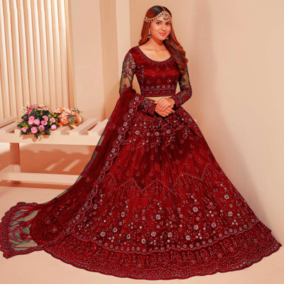 Reelove Factory Embroidered Semi Stitched Lehenga Choli(Red)