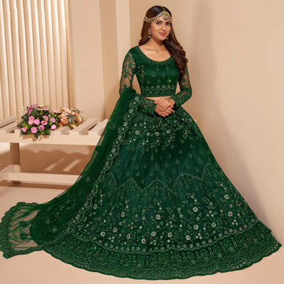 Reelove Factory Embroidered Semi Stitched Lehenga Choli(Green)