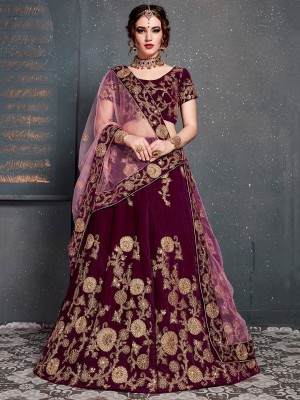 Tasrika Embroidered Semi Stitched Lehenga Choli(Purple)