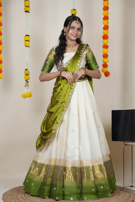 PinkBindi Colorblock Semi Stitched Lehenga Choli(Green)