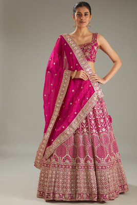 MAN PRIYA TRENDZ Embroidered Semi Stitched Lehenga Choli(Pink)