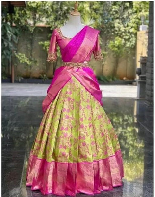 KRISHUFAB Self Design Semi Stitched Lehenga Choli(Light Green)