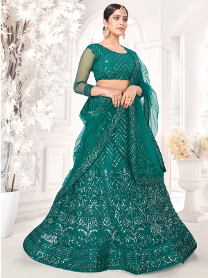Miara Embroidered Semi Stitched Lehenga Choli(Green)