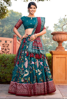 AAYUSHYAM ENTERPRISE Floral Print Semi Stitched Lehenga Choli(Light Blue)