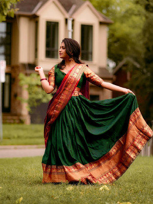 R K INFINITIVE Printed Semi Stitched Lehenga Choli(Green, Red)