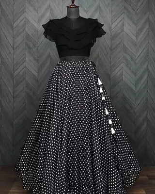 dibas Printed Stitched Lehenga & Crop Top(Black)