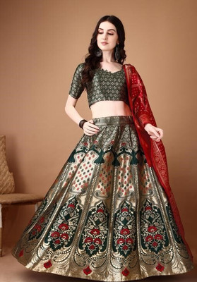 Harshiv Textile Embellished Semi Stitched Lehenga Choli(Red)
