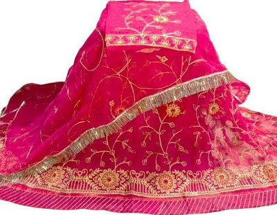 GHOOMAR KESRIYA Embroidered Semi Stitched Rajasthani Poshak(Pink)