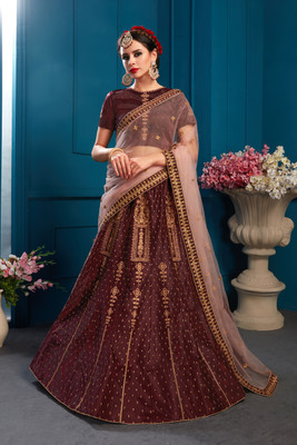 Fusionic Embellished Semi Stitched Lehenga Choli(Brown)