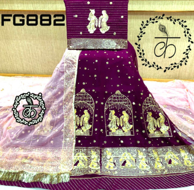 shreemanji trdaing Embroidered Semi Stitched Rajputi Poshak(Purple)