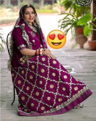 Anjani Textile Embroidered, Embellished, Self Design Semi Stitched Rajasthani Poshak(Purple)