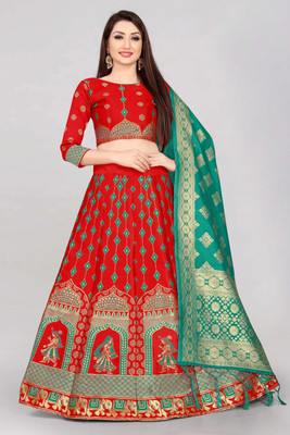 Fabcartz Self Design Semi Stitched Lehenga Choli(Red, Green)
