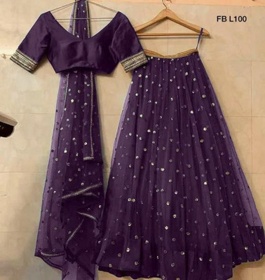 Rise On Fab Self Design Semi Stitched Lehenga Choli(Purple)