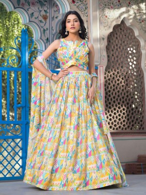 Meena Bazaar Printed Stitched Lehenga Choli(Multicolor)