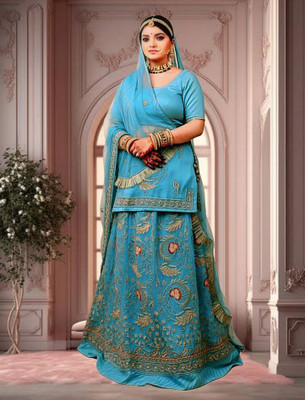 SHREE AMBEY TRADING Embroidered Semi Stitched Rajasthani Poshak(Light Blue)