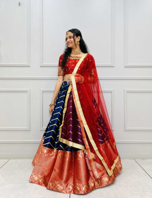 SHREE CREATION Self Design Semi Stitched Lehenga Choli(Dark Green)