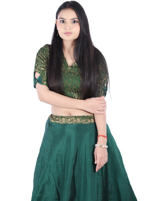 KIYOO Solid Stitched Lehenga Choli(Dark Green)