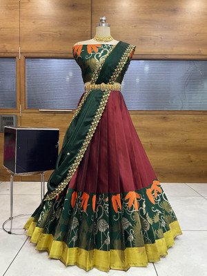PinkBindi Self Design Semi Stitched Lehenga Choli(Multicolor)