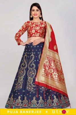Divastri Self Design Semi Stitched Lehenga Choli(Dark Blue, Red)
