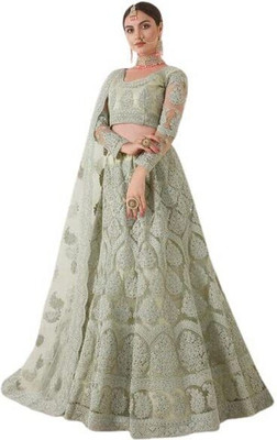 HOUSE OF COMMON Embroidered Semi Stitched Lehenga Choli(Light Green)