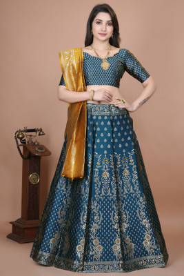 SWAMI STUDIO Self Design Semi Stitched Lehenga Choli(Blue)