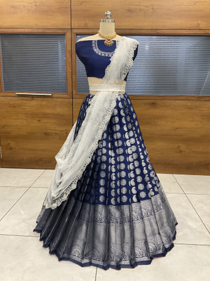 Sonu Creation Self Design Semi Stitched Lehenga Choli(Dark Blue)