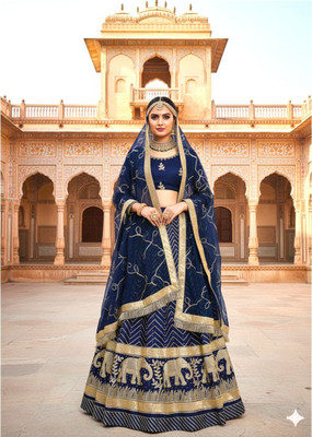 Ghoomar poshak kesriya Embroidered Semi Stitched Rajputi Poshak(Dark Blue)