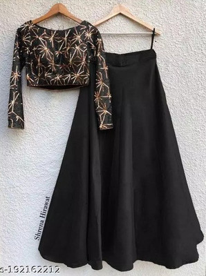 lazyandcrazy shop Self Design Semi Stitched Lehenga & Crop Top(Black)