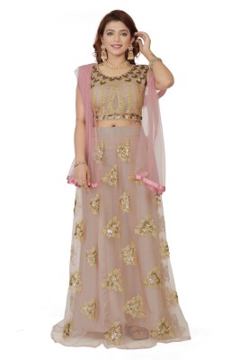 Arvika Embroidered Semi Stitched Lehenga Choli(Brown)