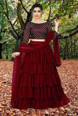 vajiba Solid, Printed Semi Stitched Lehenga Choli(Maroon)