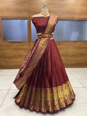 SHREE CREATION Self Design Semi Stitched Lehenga Choli(Maroon, Purple)