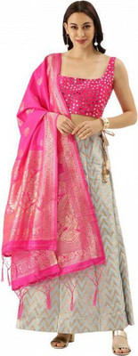 kaizen texo fab Embellished Semi Stitched Lehenga Choli(White, Pink)