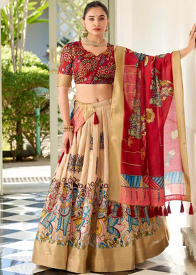 SK Creation Digital Print Semi Stitched Lehenga Choli(Red)