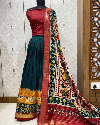 MITRABIZ Floral Print Semi Stitched Lehenga Choli(Green)