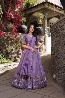 KRISHU ETHNICS Embroidered Semi Stitched Lehenga Choli(Purple)