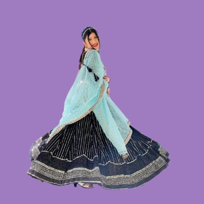 KAPANKU Self Design Semi Stitched Lehenga Choli(Dark Blue)