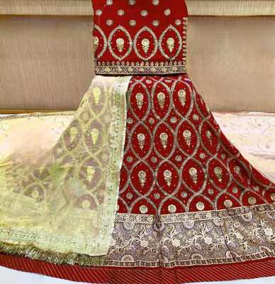 Anjani Textile Embroidered, Embellished Semi Stitched Rajasthani Poshak(Red)