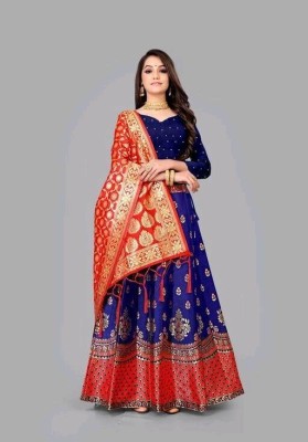 PRO TEXOFAB Embellished Semi Stitched Lehenga Choli(Red)