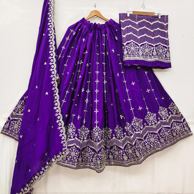 HIRU CREATION Embroidered Semi Stitched Lehenga Choli(Blue)