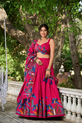 KRISHU ETHNICS Printed, Chevron/Zig Zag Semi Stitched Lehenga Choli(Pink)