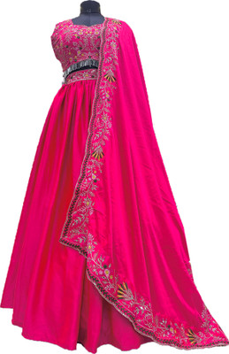 HummerTex Embroidered Semi Stitched Lehenga Choli(Red)